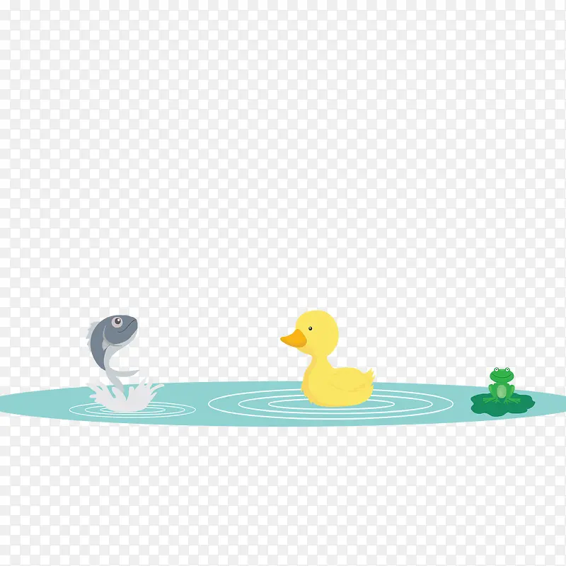 春天池塘里的小鸭子与鱼矢量图