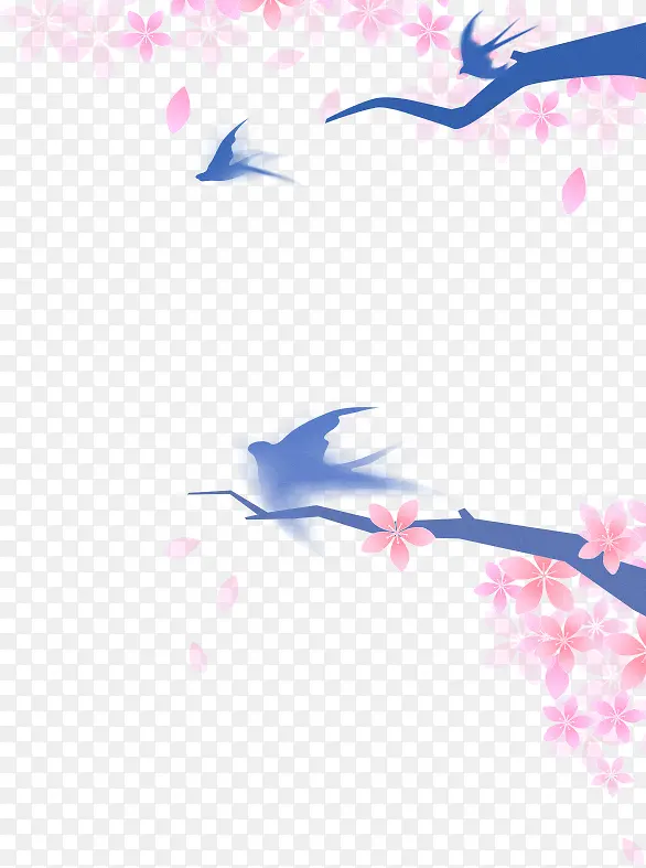创意水彩手绘燕子回巢花朵