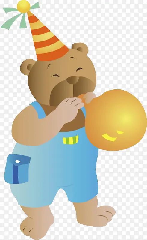 吹气球的卡通棕熊