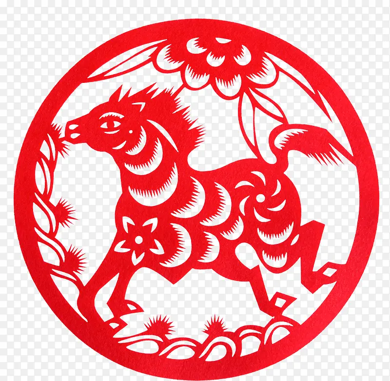 中国风剪纸十二生肖马