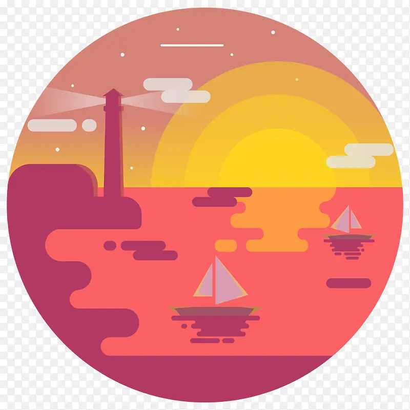 矢量日落景观背景船只