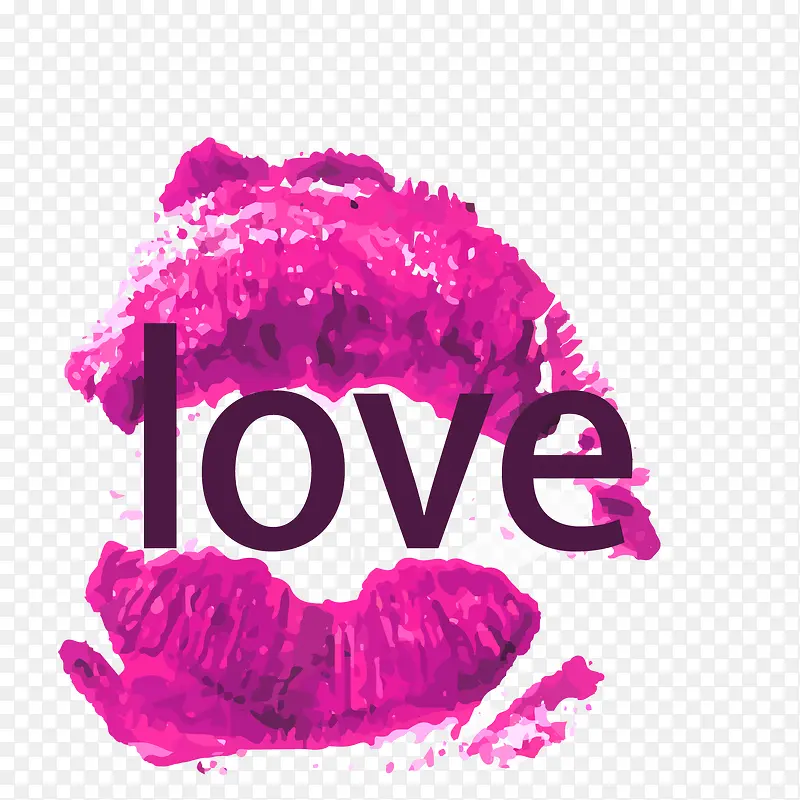 紫色水彩LOVE唇印设计矢量素材