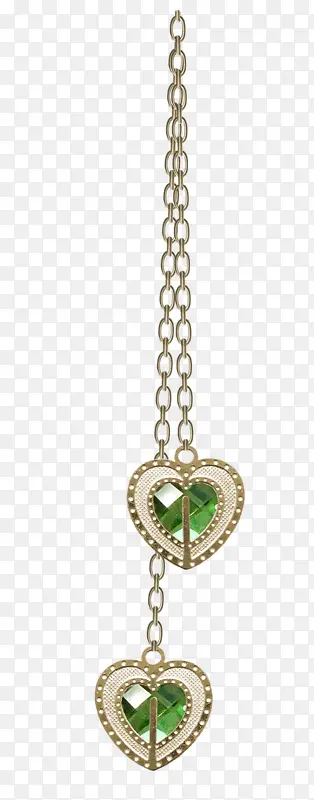 铁链子金属绿色心形宝石