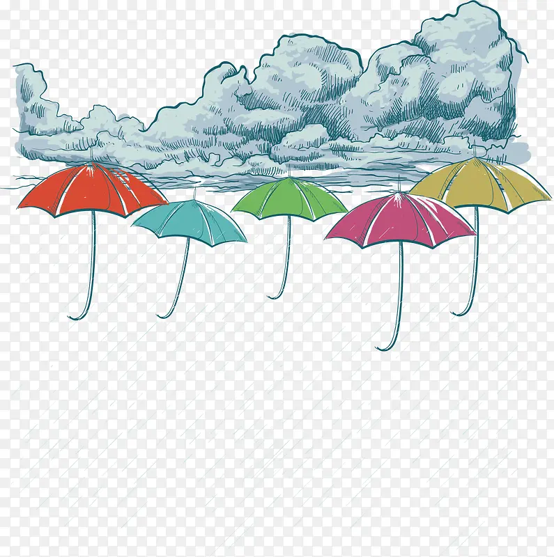手绘乌云下雨天