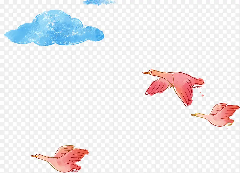 唯美精美卡通可爱手绘鸟云朵