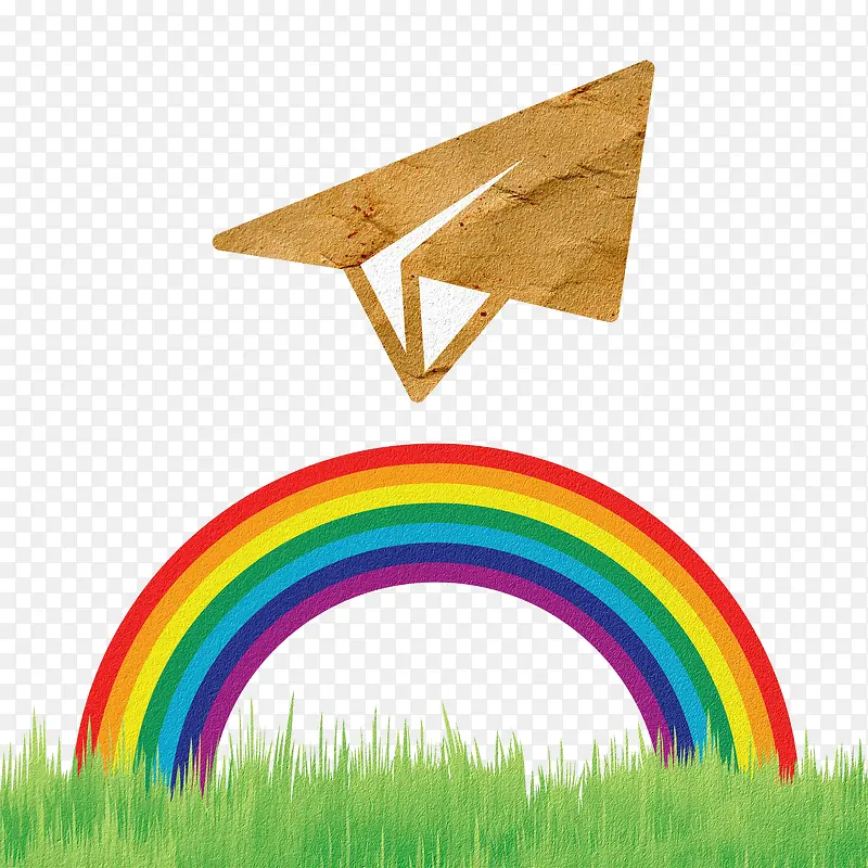 飞翔彩虹上的纸飞机