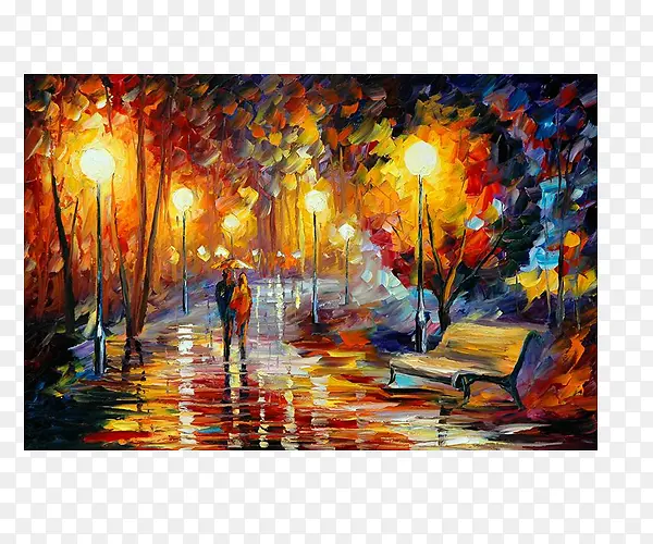雨后街上风景美式油画