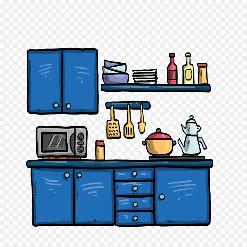 蓝色风格的彩绘厨房