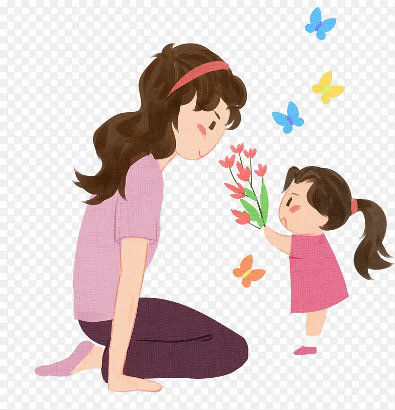 手绘人物插图母亲节妈妈收到女孩