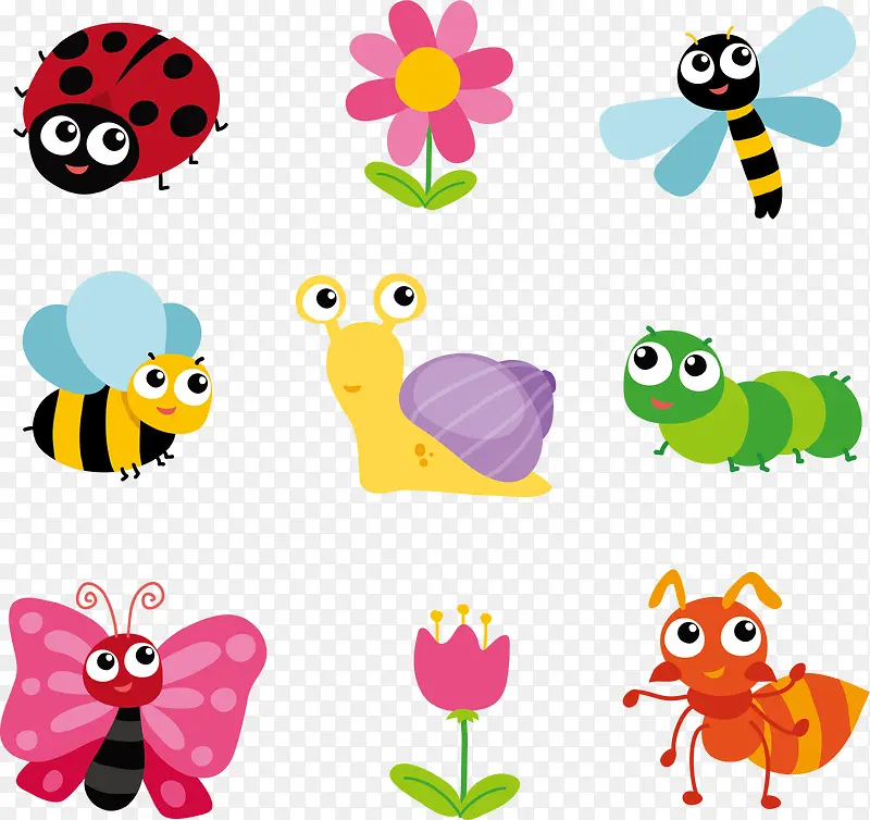 9款可爱昆虫和花卉矢量
