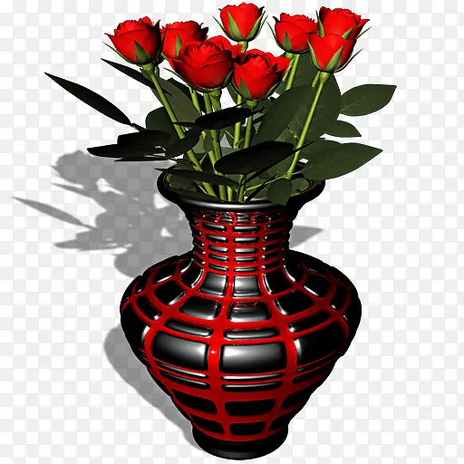 插在黑色花瓶里的玫瑰花