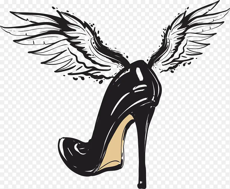 矢量图创意黑色翅膀高跟鞋