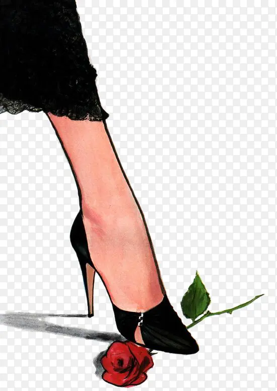 高跟鞋踩着玫瑰花的女腿