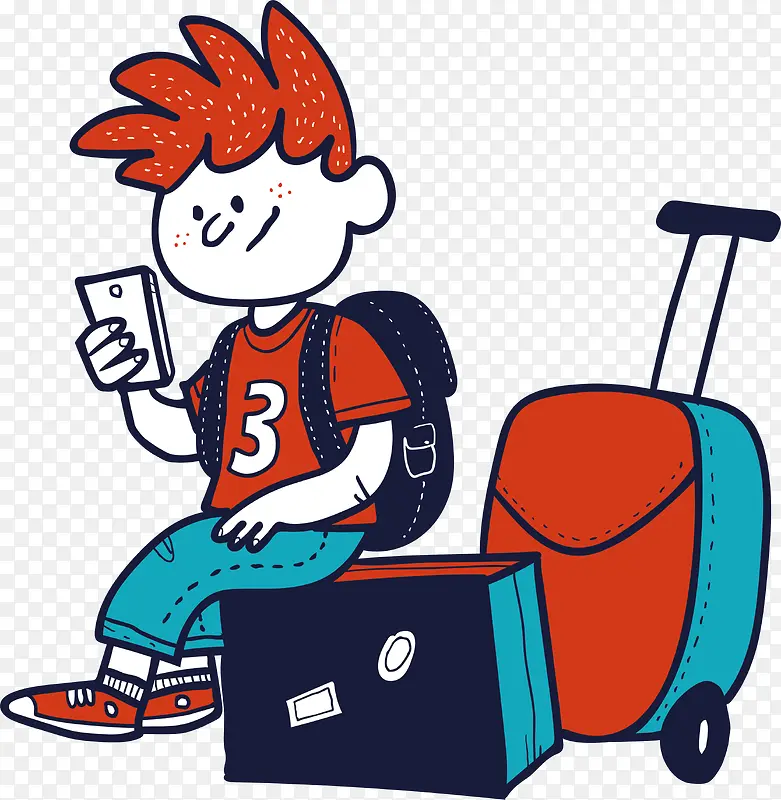 卡通旅游人物可爱男孩背包客素材