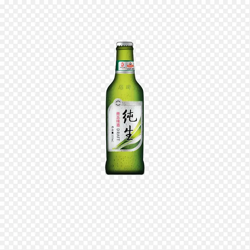 一瓶绿色的纯生啤酒