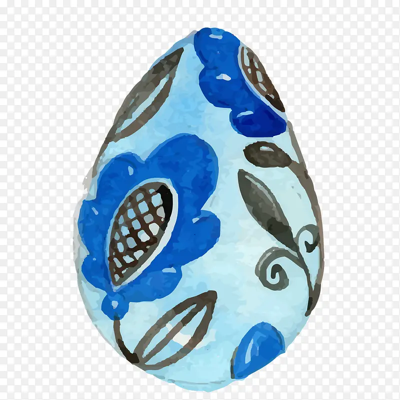 卡通蓝色的花卉装饰彩蛋设计