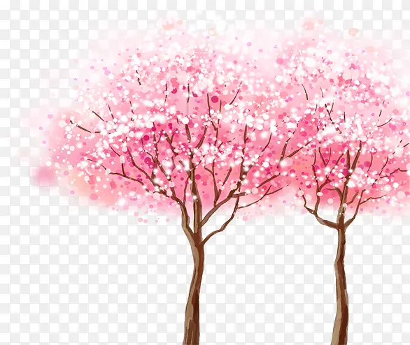 粉色水彩唯美大树桃树