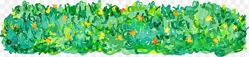 绿色水彩手绘花丛装饰图案