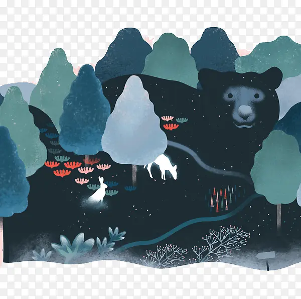 卡通手绘森林小鹿熊熊