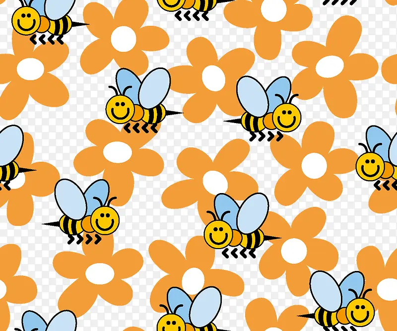 蜜蜂花朵连续背景矢量素材