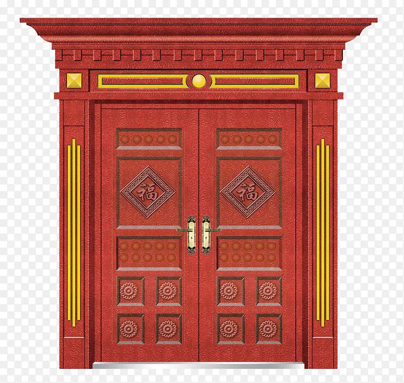 中国传统木质雕刻镶金大红门