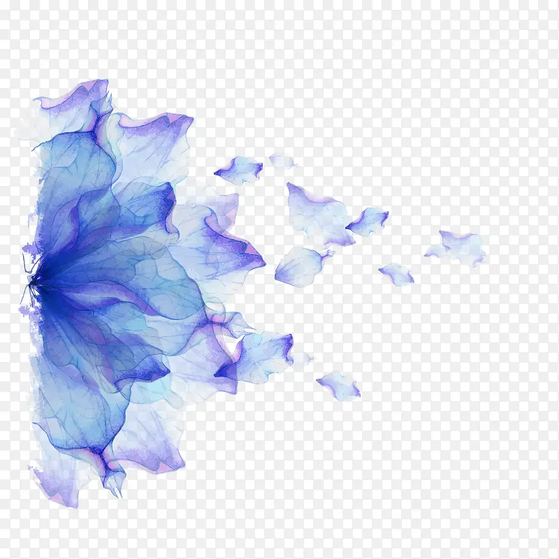 蓝色梦幻花朵装饰图案