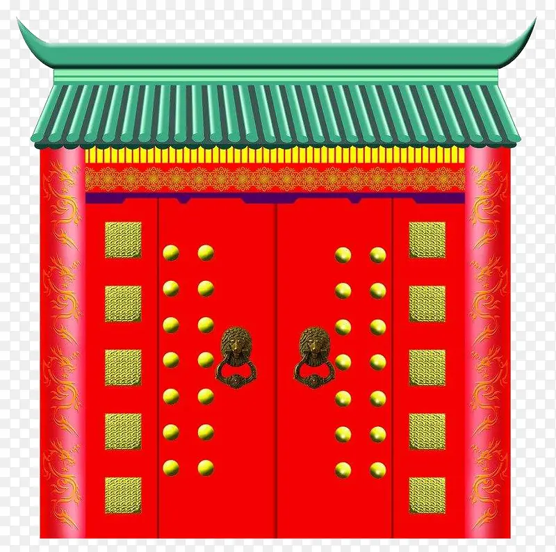中国传统复古绿瓦大红门