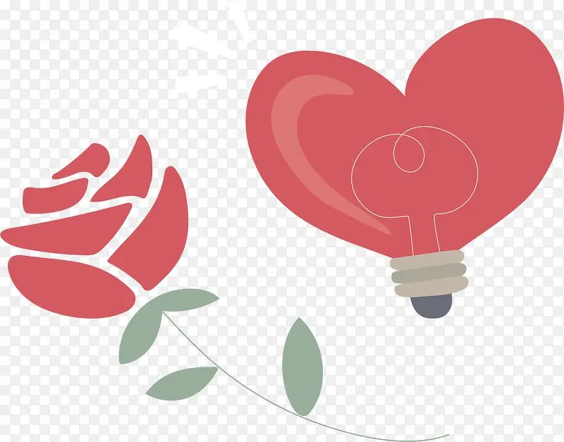 矢量图红色爱心灯泡和玫瑰花