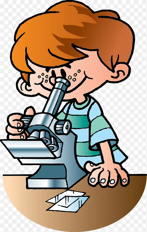 卡通手绘小男孩显微镜