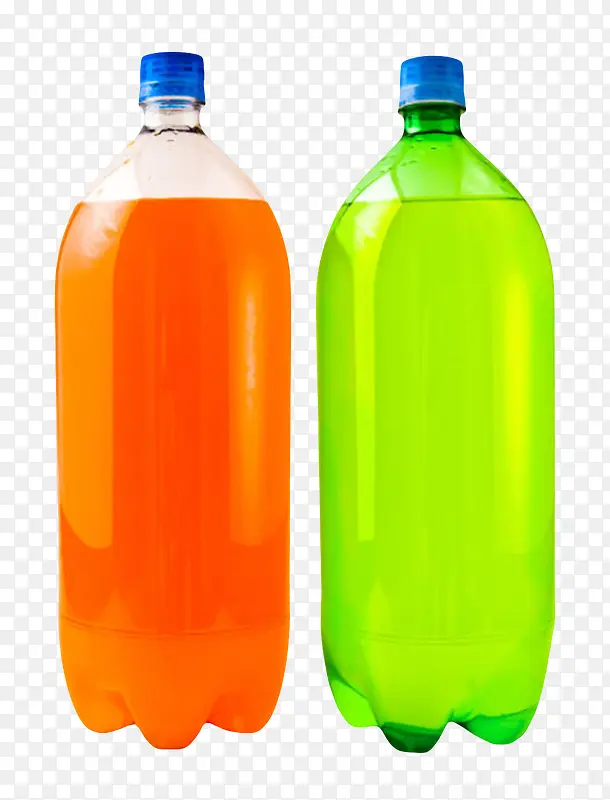 透明容器装饰橙色和绿色饮料的塑