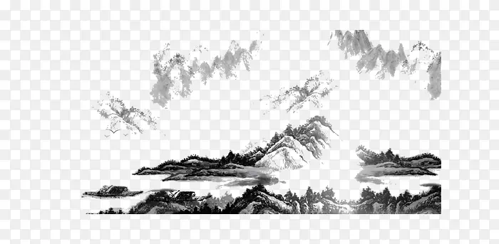 水墨远眺深山