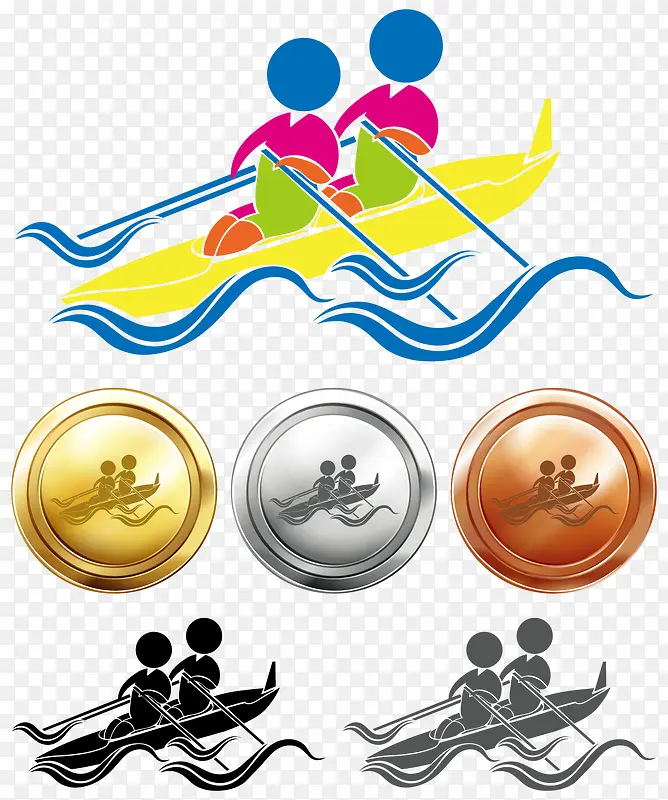 划船卡通体育竞技与奖牌