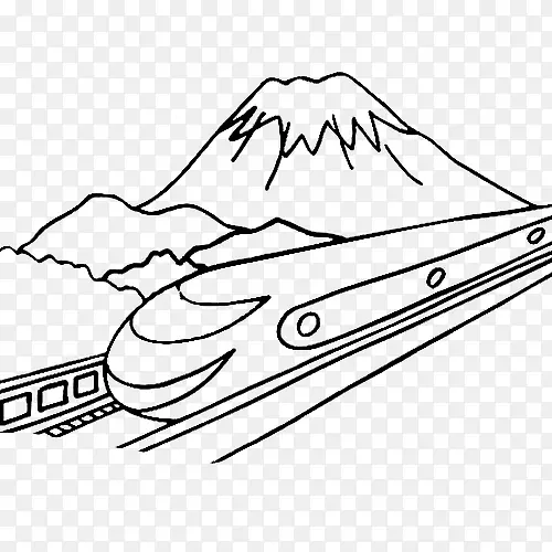 富士山附近行驶的高铁手绘