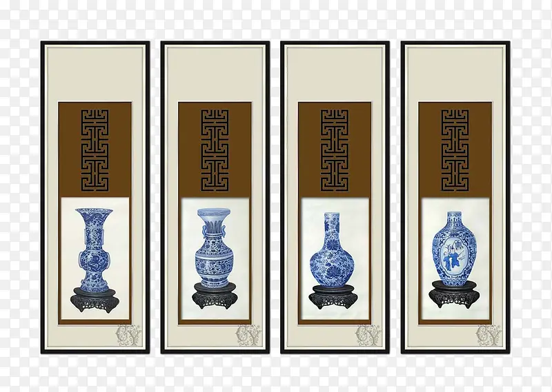 中国风古代青花瓷瓶竖版装饰画