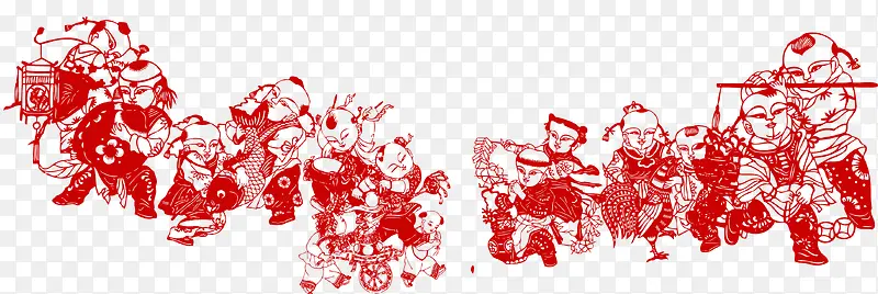 红色贺新年传统剪纸psd分层图