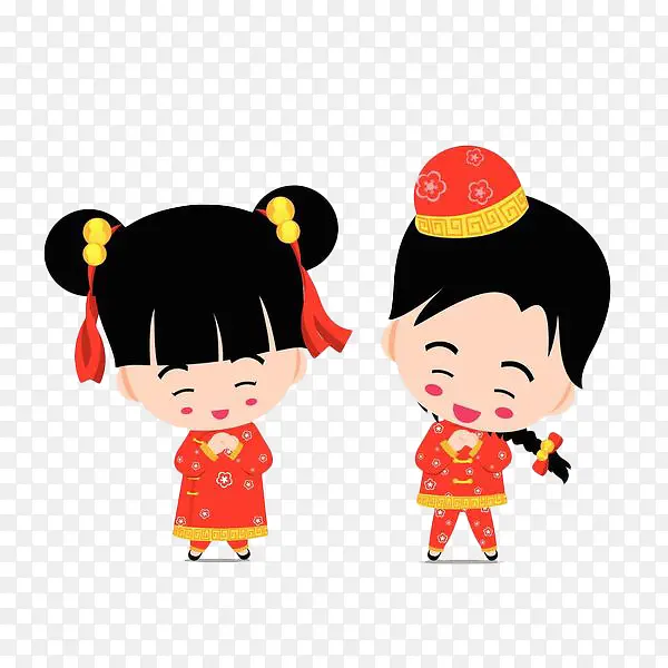 卡通手绘红色拜年人物