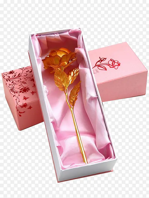 粉色包装盒金箔玫瑰PNG