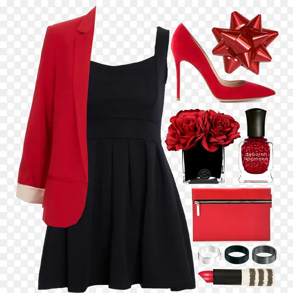 红色外套和黑色连衣裙
