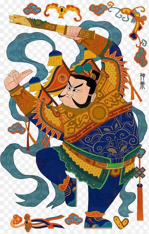 门神吉祥新年棍棒平面年画人物PNG图片素材下载_图片编号qlakkzay-免抠素材网