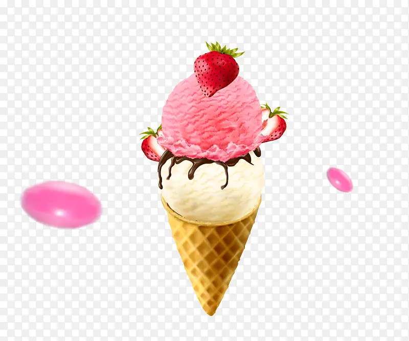 草莓冰淇淋冷饮菜单png素材