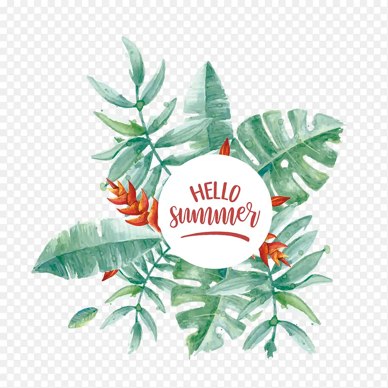 绿色手绘夏季植物