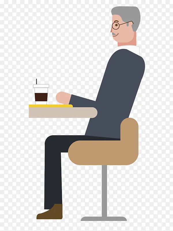 卡通喝咖啡的男人