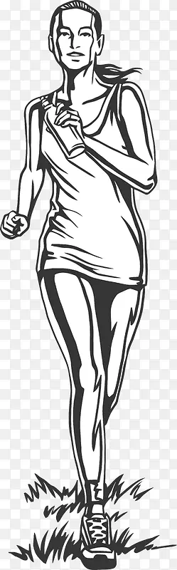 手绘美女跑步