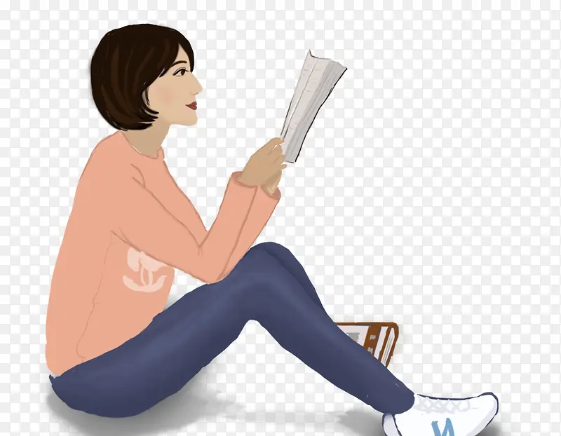 手绘人物插画世界读书日看书的女