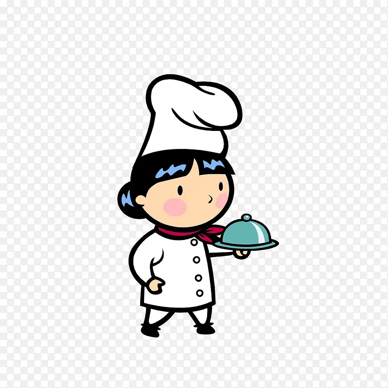 卡通手托托盘上菜的女厨师