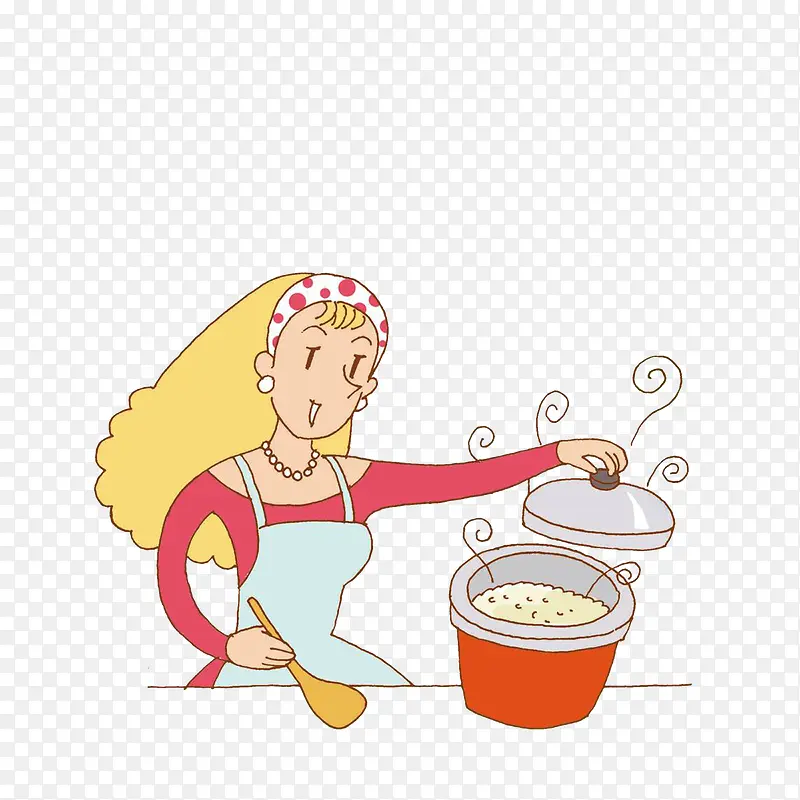 卡通煮饭的时尚女孩