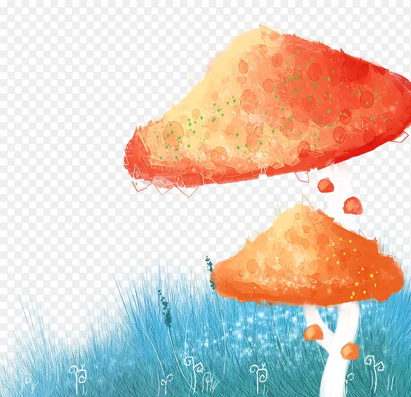 海蓝色小草和红色蘑菇