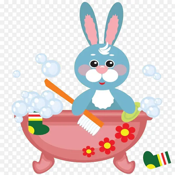浴缸拿着牙刷的小兔