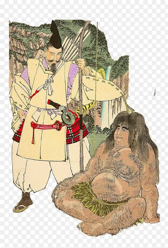 日本插画武士与野人