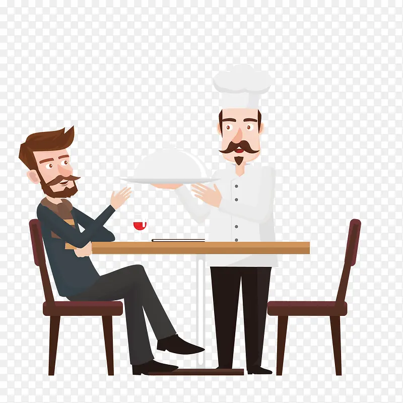 创意餐厅用餐的男子和厨师